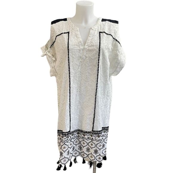 Anthropologie Hemant & Nandita Aditya Eyelet Tunic / Dress Embellished sz M - Picture 2 of 11